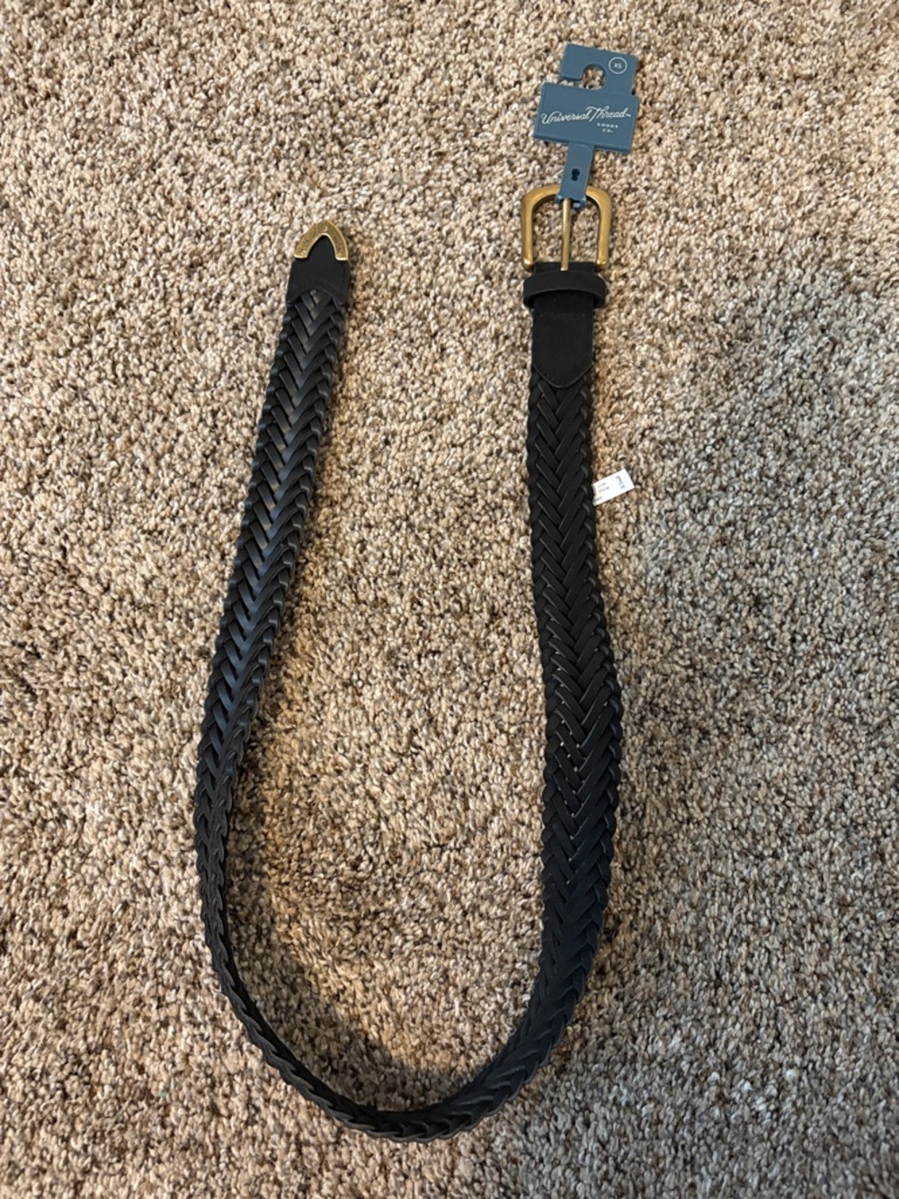 Universal Thread Black Braided Leather Belt with Brass Buckle